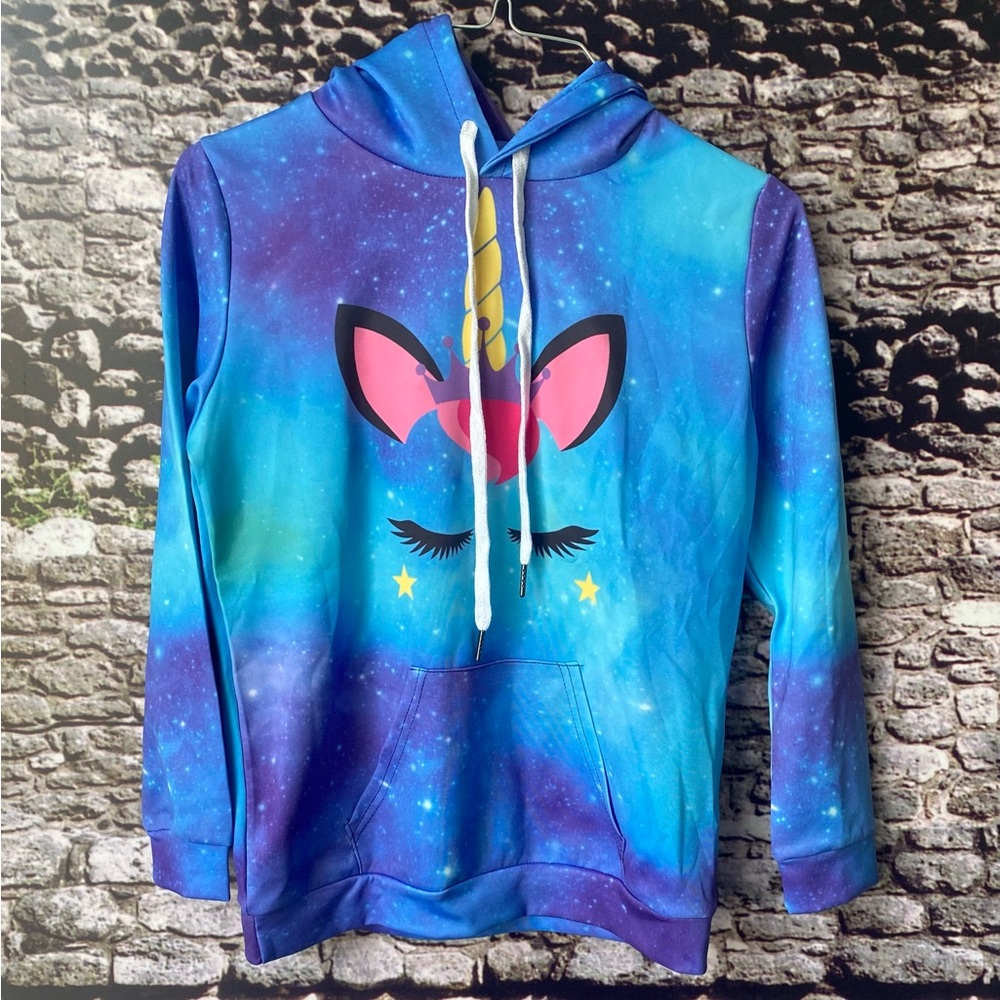 HaniLav Galaxy Unicorn Hoodie Kids Size XL Galaxy colors blue, green and purple